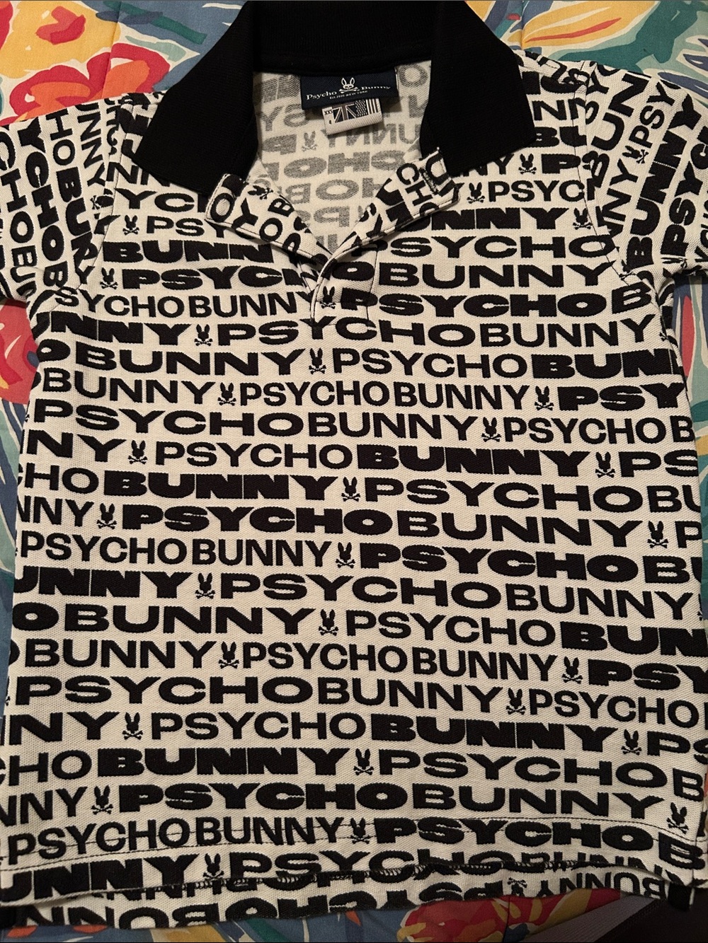 Bundle of 2 Psycho Bunny Black and White All-Over Logo Polo